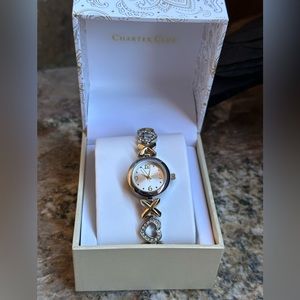 Charter Club Two Tone CZ Heart Watch